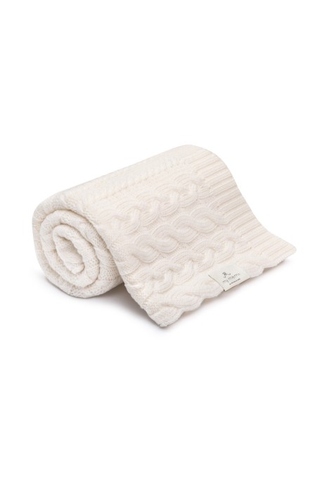 Kocyk warkocz ze 100% wełny merino cream - premium collection