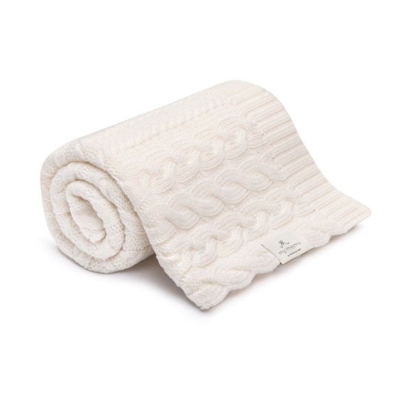 Kocyk warkocz ze 100% wełny merino cream - premium collection