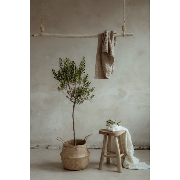 Kocyk warkocz ze 100% wełny merino cream - premium collection