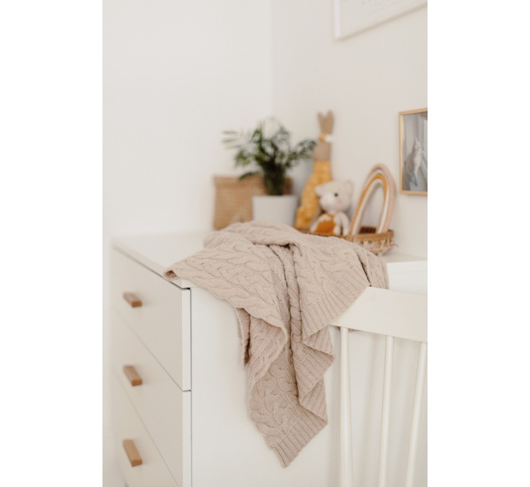 Kocyk warkocz ze 100% wełny merino warm beige - premium collection