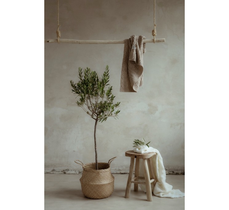 Kocyk warkocz ze 100% wełny merino warm beige - premium collection