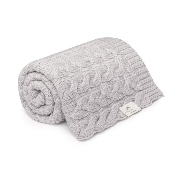 Kocyk warkocz ze 100% wełny merino light grey - premium collection