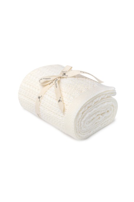 Otulacz ze 100% wełny merino cream Leaves - premium collection
