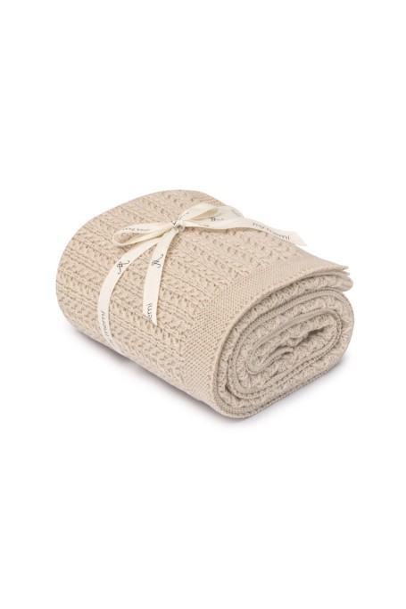 Otulacz ze 100% wełny merino warm beige Leaves - premium collection