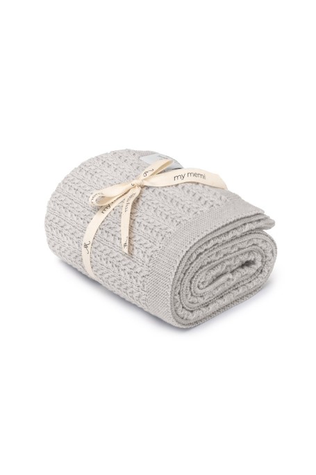 Otulacz ze 100% wełny merino light grey Leaves - premium collection