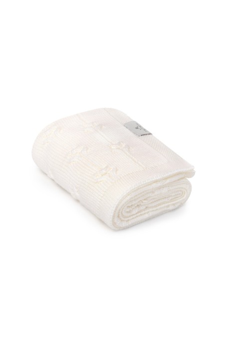 Kocyk ze 100% wełny merino cream Floral - premium collection