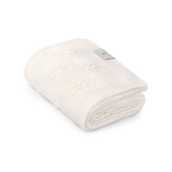 Kocyk ze 100% wełny merino cream Floral - premium collection