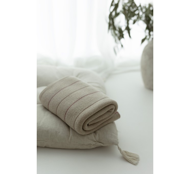 Kocyk ze 100% wełny merino warm beige Lines - premium collection - MY MEMI