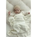 100% Natural Merino Wool Blanket cream Lines - premium collection - MY MEMI