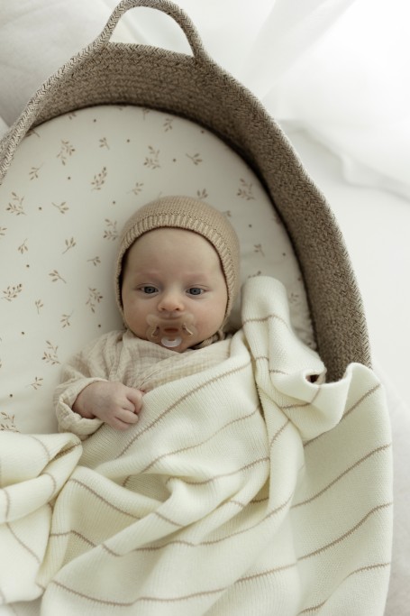 100% Natural Merino Wool Blanket cream Lines - premium collection - MY MEMI 2