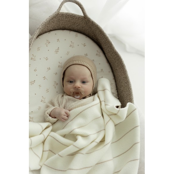 100% Natural Merino Wool Blanket cream Lines - premium collection - MY MEMI