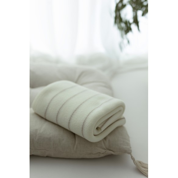 Kocyk ze 100% wełny merino cream Lines - premium collection - MY MEMI
