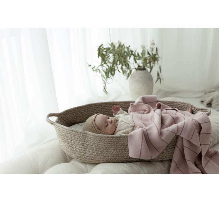100% Natural Merino Wool Blanket powder pink Lines - premium collection - MY MEMI
