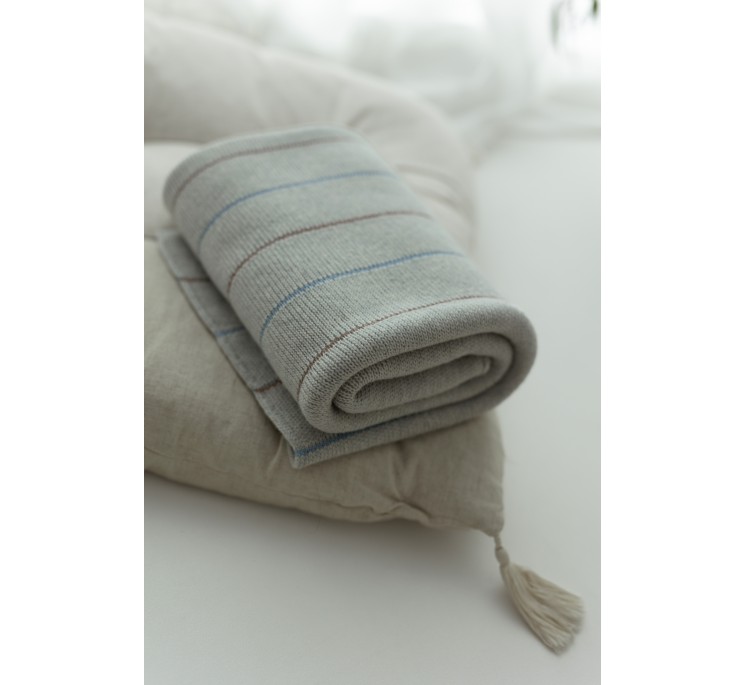 Kocyk ze 100% wełny merino light grey Lines - premium collection - MY MEMI