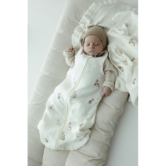 Organic cotton muslin baby sleeping bag 0 - 5 months 1.0 TOG - alpacas - MY MEMI