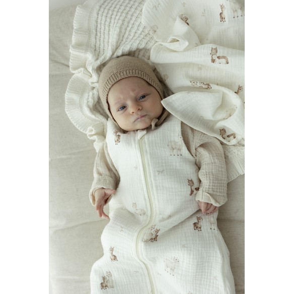 Organic cotton muslin baby sleeping bag 0 - 5 months 1.0 TOG - alpacas - MY MEMI