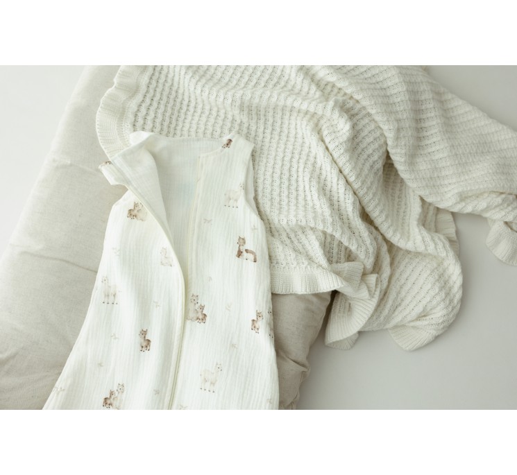 Organic cotton muslin baby sleeping bag 0 - 5 months 1.0 TOG - alpacas - MY MEMI