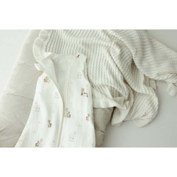 Organic cotton muslin baby sleeping bag 0 - 5 months 1.0 TOG - alpacas - MY MEMI