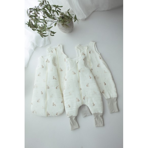 Organic cotton muslin baby sleeping bag 0 - 5 months 1.0 TOG - alpacas - MY MEMI