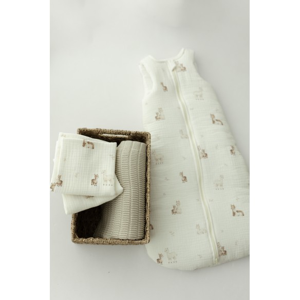 Organic cotton muslin baby sleeping bag 0 - 5 months 1.0 TOG - alpacas - MY MEMI
