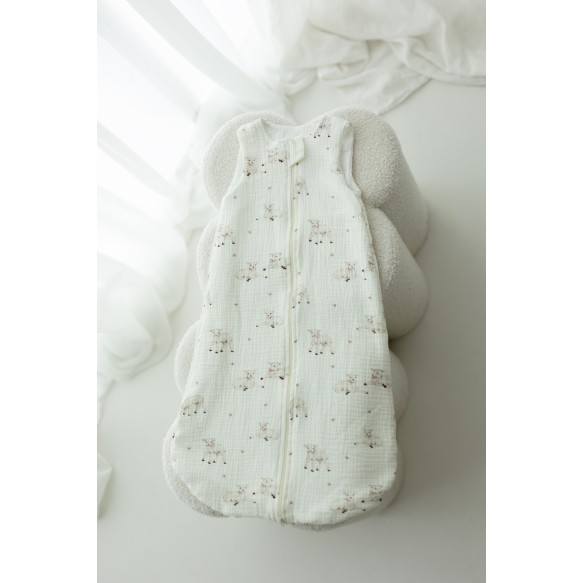 Organic cotton muslin baby sleeping bag 0 - 5 months 1.0 TOG - little sheeps - MY MEMI