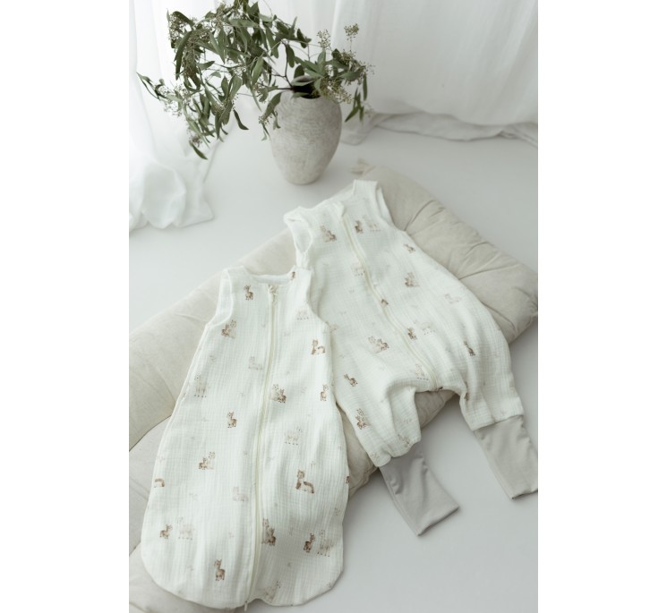 Organic cotton muslin baby sleeping bag with legs 1 - 3 years 1.0 TOG - alpacas - MY MEMI