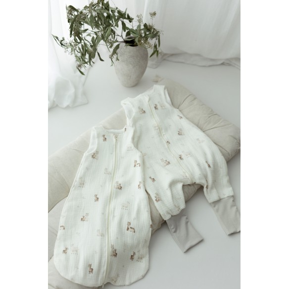 Organic cotton muslin baby sleeping bag with legs 1 - 3 years 1.0 TOG - alpacas - MY MEMI