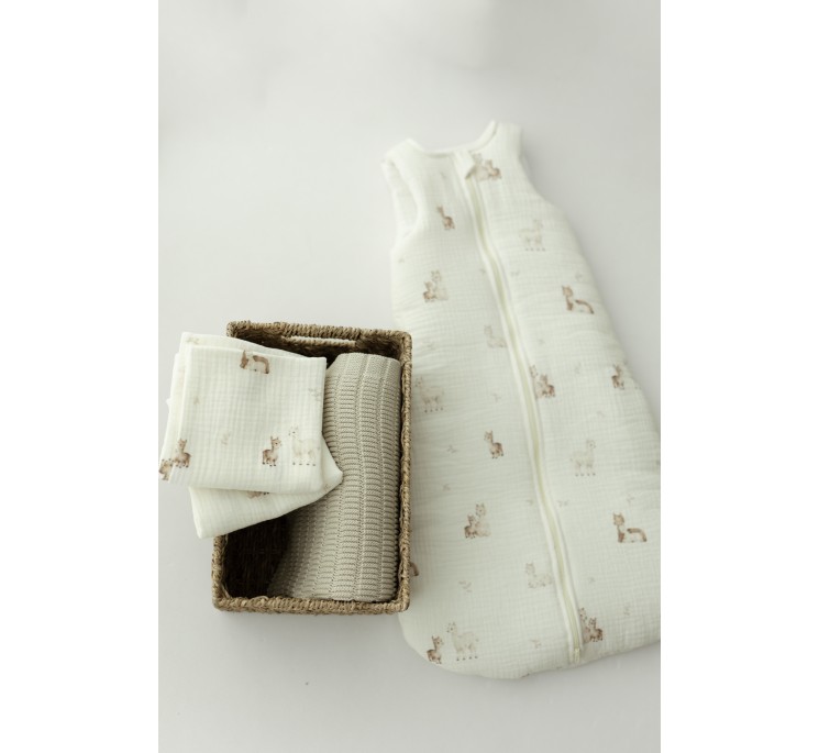 Organic cotton muslin baby sleeping bag with legs 1 - 3 years 1.0 TOG - alpacas - MY MEMI