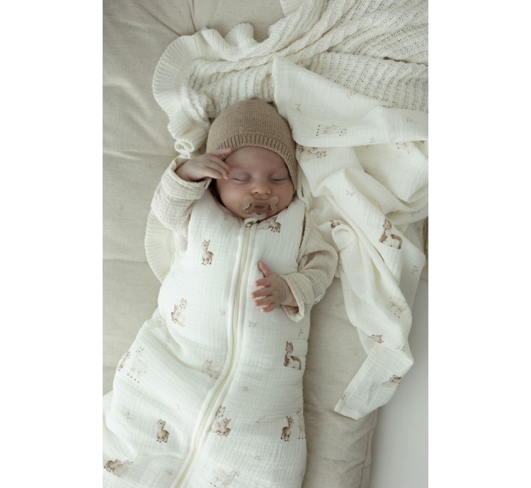 Bio Baumwolle Musselin Babyschlafsack 0 - 5 Monate 2.5 TOG - alpacas - MY MEMI