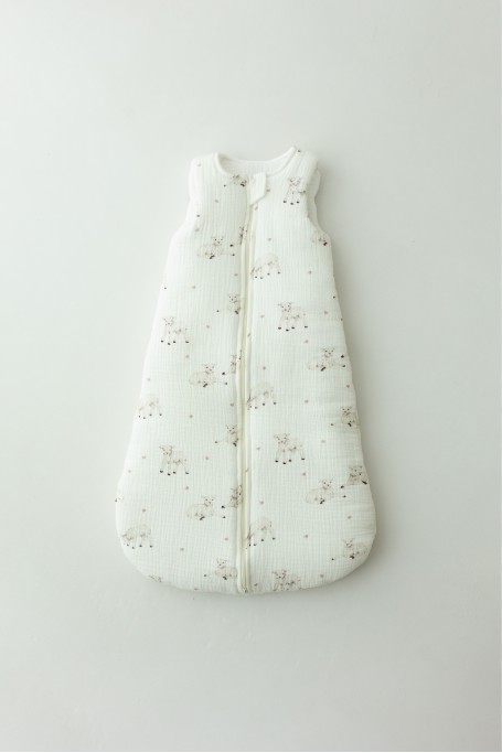 Organic cotton muslin baby sleeping bag 0 - 5 months 2.5 TOG - little sheeps - MY MEMI