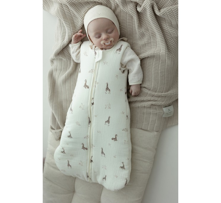 Organic cotton muslin baby sleeping bag 5 - 18 months 2.5 TOG - giraffes - MY MEMI