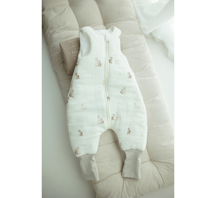 Bio Baumwolle Musselin Babyschlafsack mit Beinen 1 - 3 Jahre 2.5 TOG - alpacas - MY MEMI