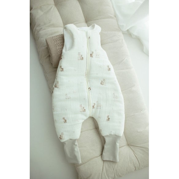 Organic cotton muslin baby sleeping bag with legs 1 - 3 years 2.5 TOG - alpacas - MY MEMI