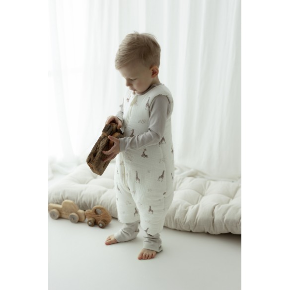 Organic cotton muslin baby sleeping bag with legs 1 - 3 years 2.5 TOG - giraffes - MY MEMI