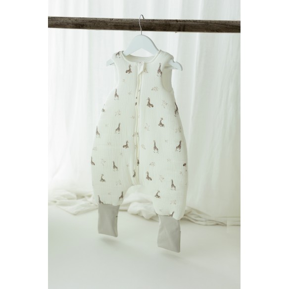 Organic cotton muslin baby sleeping bag with legs 1 - 3 years 2.5 TOG - giraffes - MY MEMI