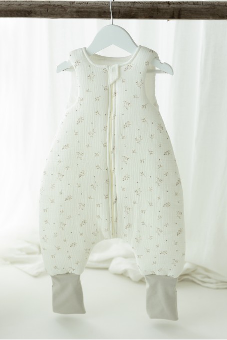 Organic cotton muslin baby sleeping bag with legs 1 - 3 years 2.5 TOG - twigs - MY MEMI