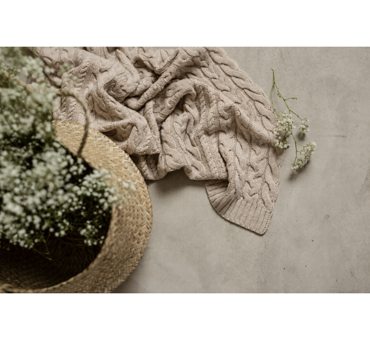 Braided 100% natural Merino wool blanket warm beige - premium collection - MY MEMI