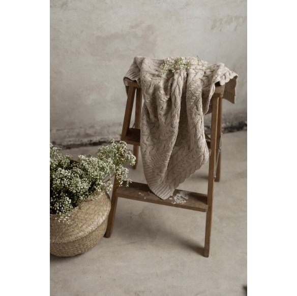 Braided 100% natural Merino wool blanket warm beige - premium collection - MY MEMI