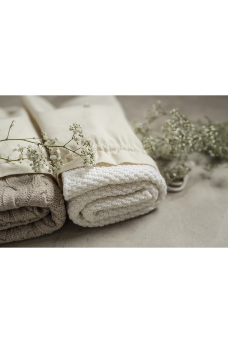 Kocyk warkocz ze 100% wełny merino light grey - premium collection 2