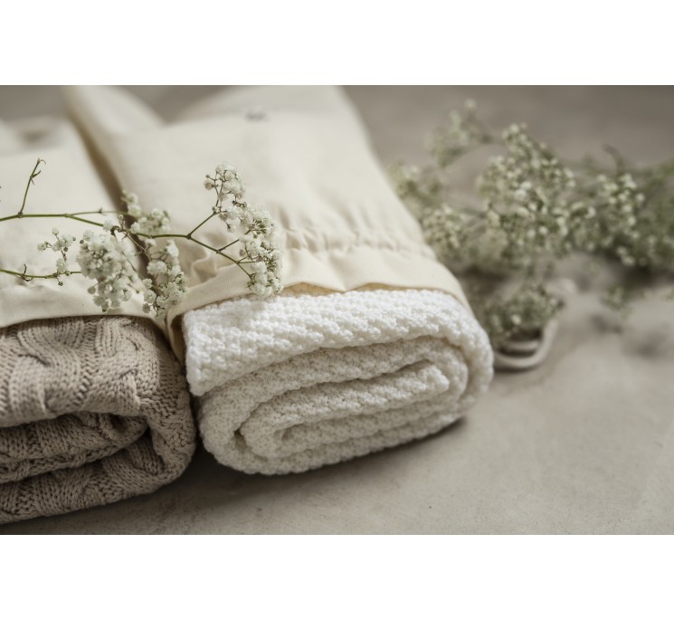 Braided 100% natural Merino wool blanket light grey - premium collection - MY MEMI
