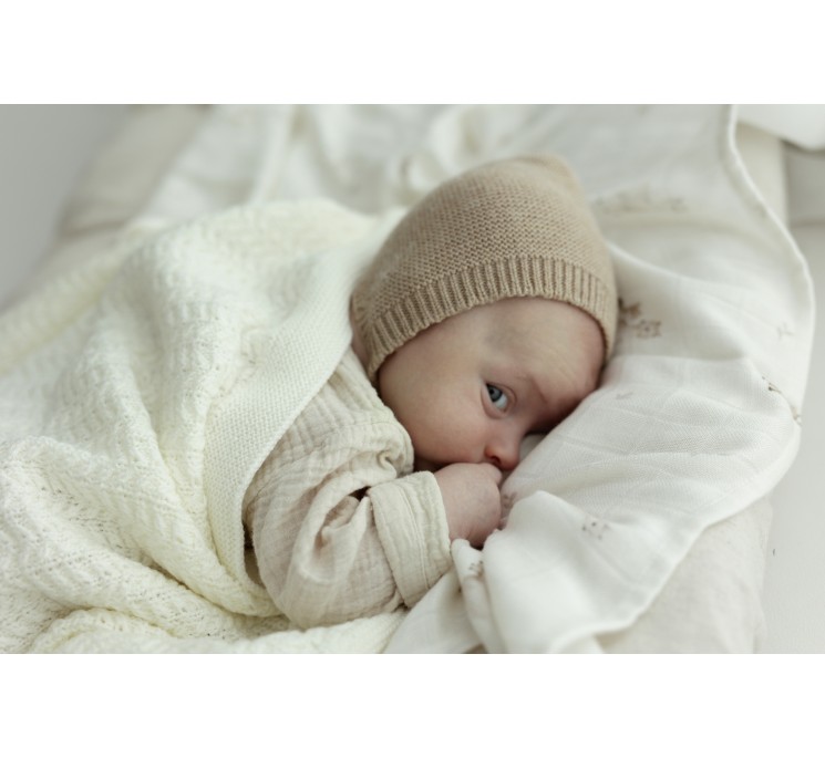 Otulacz ze 100% wełny merino cream Leaves - premium collection - MY MEMI