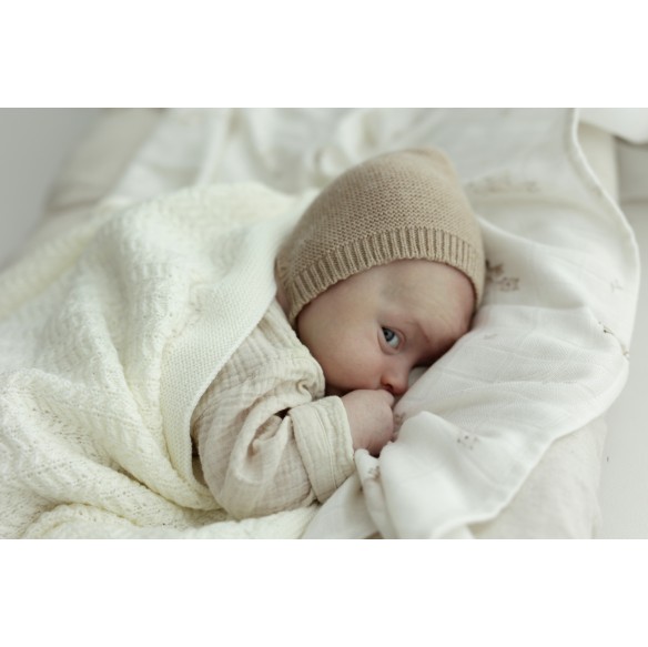 Otulacz ze 100% wełny merino light grey Leaves - premium collection - MY MEMI