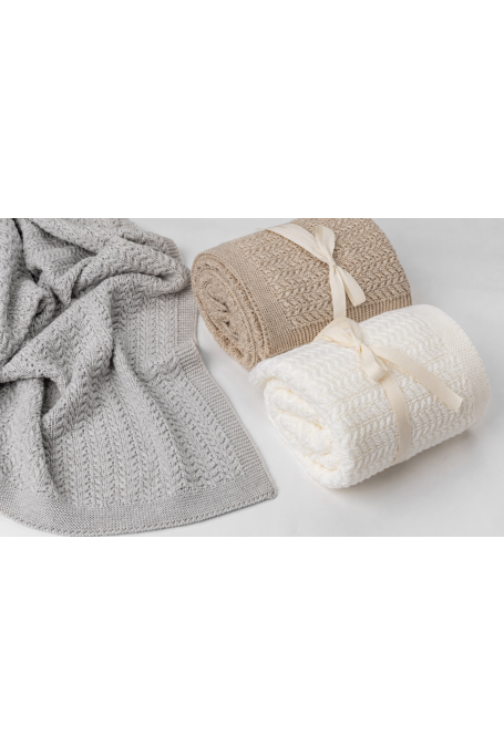 Otulacz ze 100% wełny merino light grey Leaves - premium collection 2