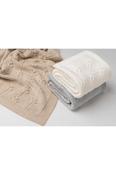 Kocyk ze 100% wełny merino cream Floral - premium collection 2