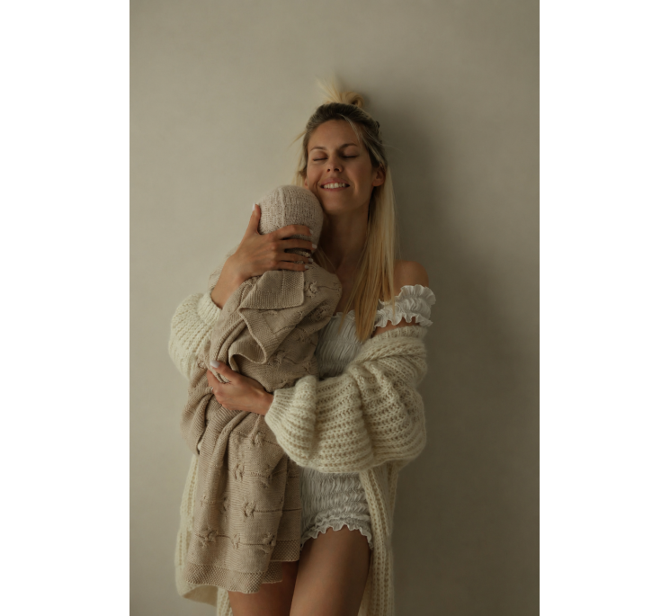 100% Natural Merino Wool Blanket warm beige Floral - premium collection - MY MEMI