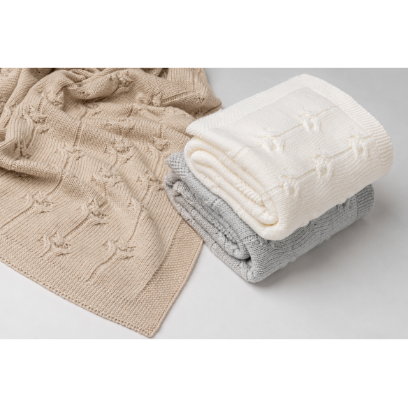 Babydecke aus 100% Merinowolle light grey Floral - premium collection - MY MEMI