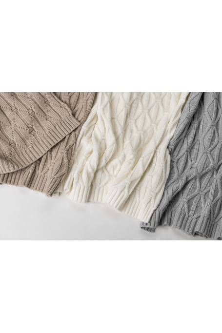Ciepły kocyk ze 100% wełny merino cream Wave - premium collection 2