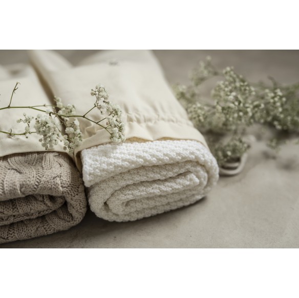 100% Natural Merino Wool Blanket Warm Beige in Stripes - Premium Collection - MY MEMI