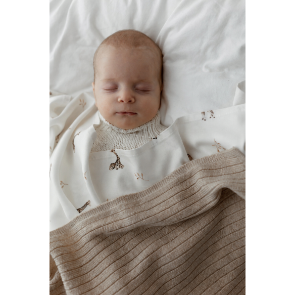 100% Natural Merino Wool Blanket Warm Beige in Stripes - Premium Collection - MY MEMI