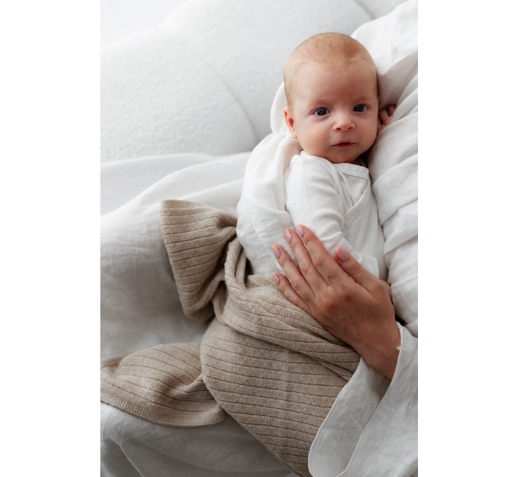 Babydecke aus 100 % Merinowolle Warm Beige in Streifen – Premium-Kollektion - MY MEMI